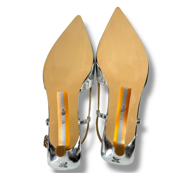 NEW Sam Edelman Toni Silver Pointed Toe Slingback Kitten Heel Pumps Size 6 - Picture 12 of 16